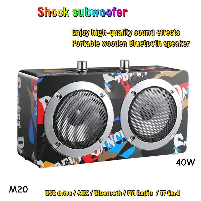 

40W Power Colorful Graffiti Bluetooth Speaker Dual Speaker Design Wireless Subwoofer TF FM Radio Portable Home KTV Stereo Audio