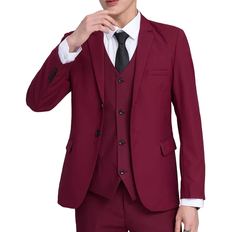 Costume S-6XL 2025 (Blazer + gilet + pantalon) mode homme d'affaires décontracté couleur unie coupe ajustée travail mariage costume formel