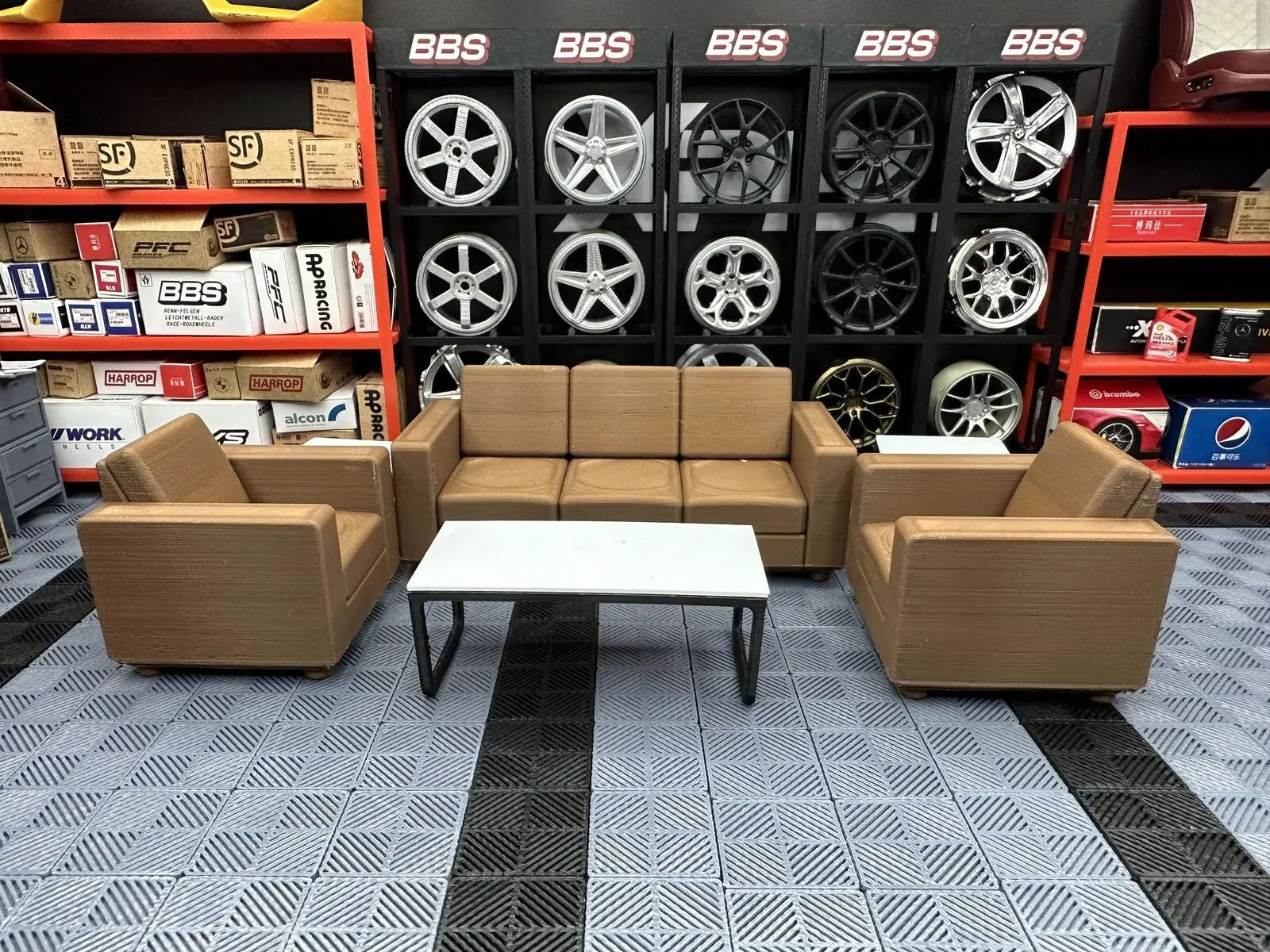 Diorama 1/18 ensemble de modèles de canapé voiture Garage salle d'exposition accessoires décoratifs affichage de paysage