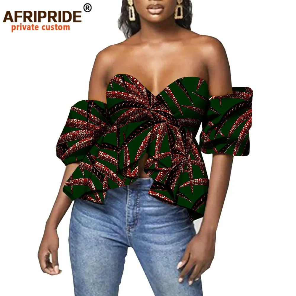 African Shirts for Women Dashiki Printed Shirt Fashion Sexy Party Evening Ankara Attire Plus Size Wear Wax Cotton A2022001