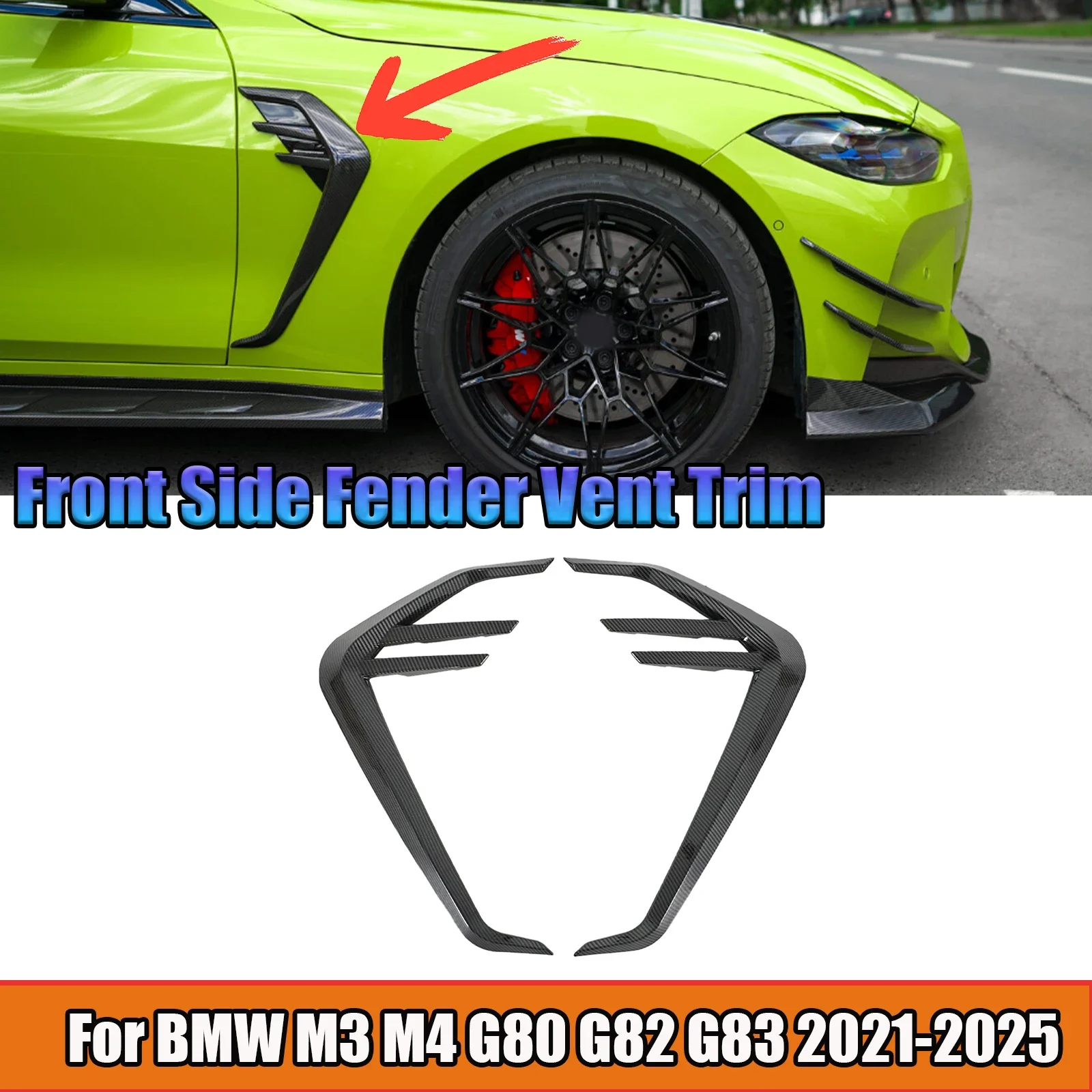 Car Front Side Fender Vent TrimFor BMW M3 M4 G80 G82 G83 2021-2025  ABS Plastic A Pair Glossy Black Exterior Accessories
