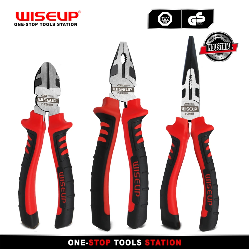 WISEUP 3Pcs Industrial Grade Steel Wire Pliers Needle Nose Pliers Diagonal Cutting Pliers Multifunctional Hand Repair Tools