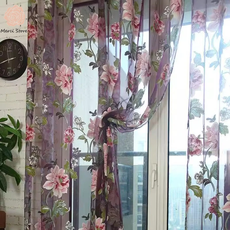 

Fresh Pastoral Peony Flower Curtains for Living Room Blackout Bedroom Balcony Hook Thermal Insulated Custom Size