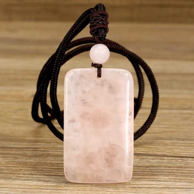

3 шт./лот, подвеска из розового кварца, неукрашенная, длинная цепочка для свитера, для мужчин и женщин, прямоугольная подвеска, украшение из натурального камня