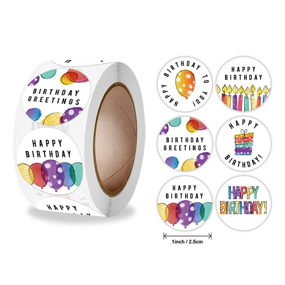 100-500pcs Cute Happy Birthday Sticker Birthday Gift Decoration Label Sealing Balloon Cake Label Packaging Scrapbook Sticker