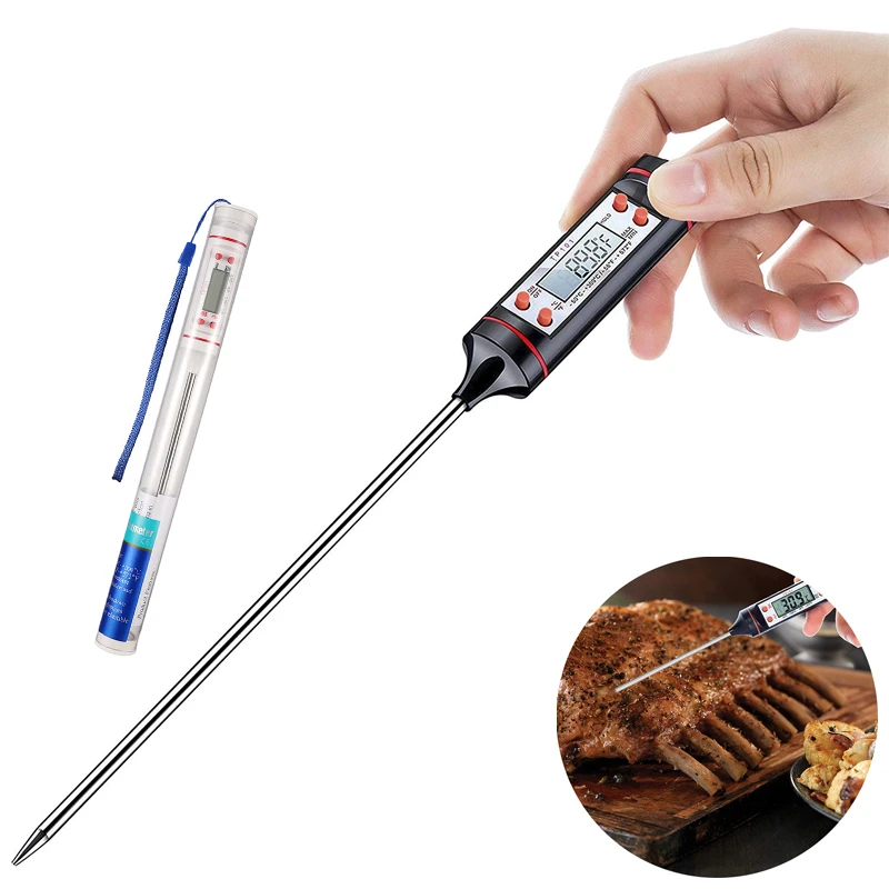 LMETJMA Digital Instant Read Meat Thermometer Kitchen BBQ Grill Thermometer Probe Water Milk Meat Turkey Thermometer Tool KC0222