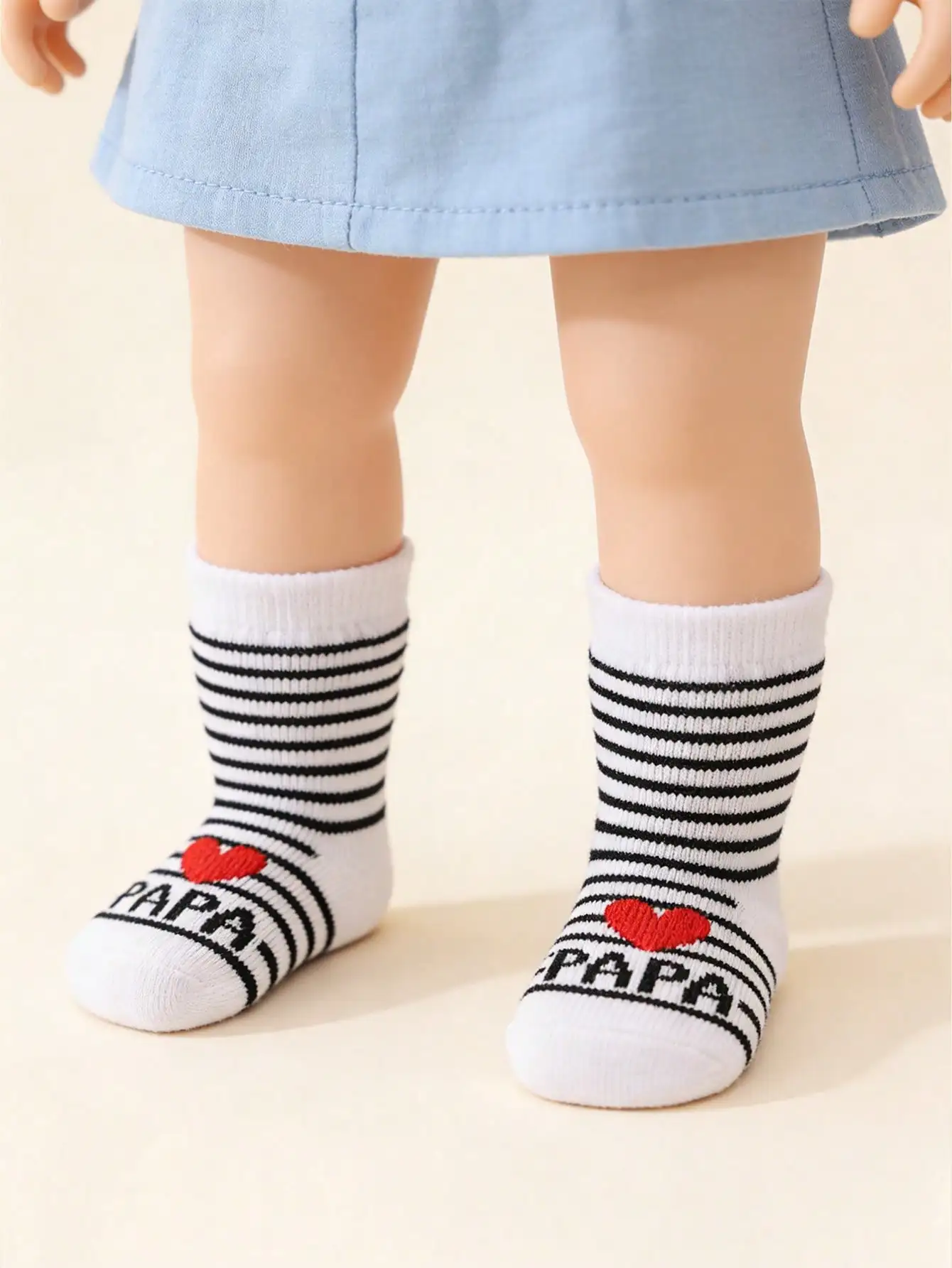 2Pairs Newborn Baby Mid Calf Socks 0-1Y I Love Mama Papa Heart Print Striped Soft Polyester Infant Daily Casual Ankle Socks Gift