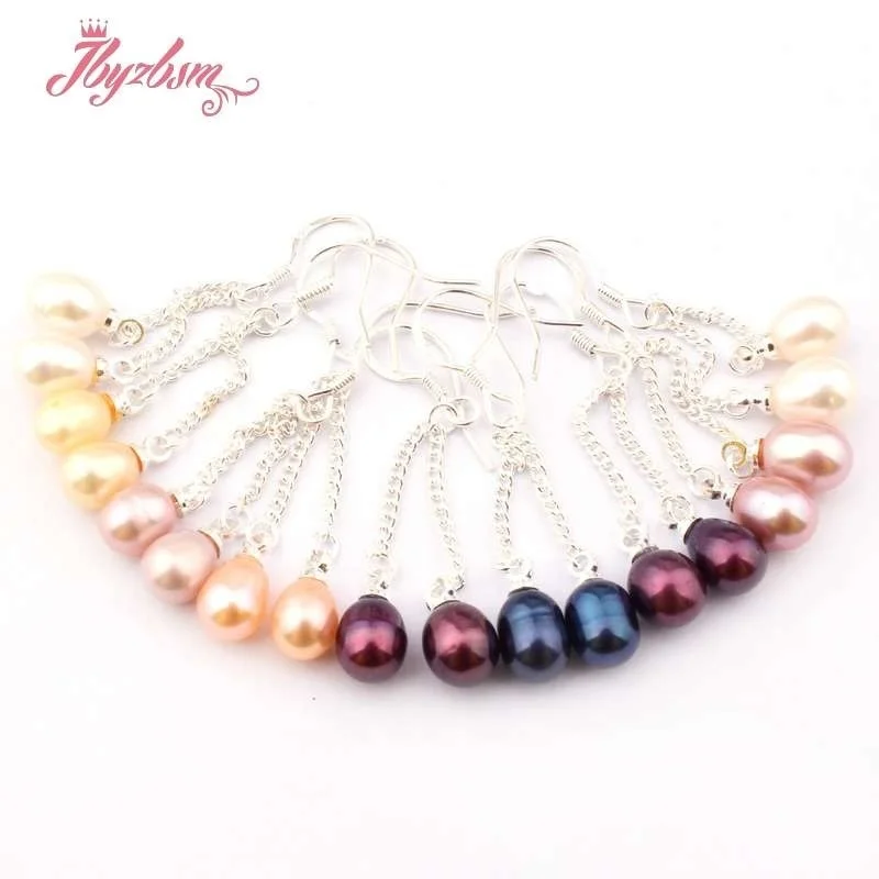 4-6x5-7mm Wine Red Green Yellow Elegant Natural Freshwater Pearl Double Dangle Hook Earring 1 Pair for Wedding Party Anniversary