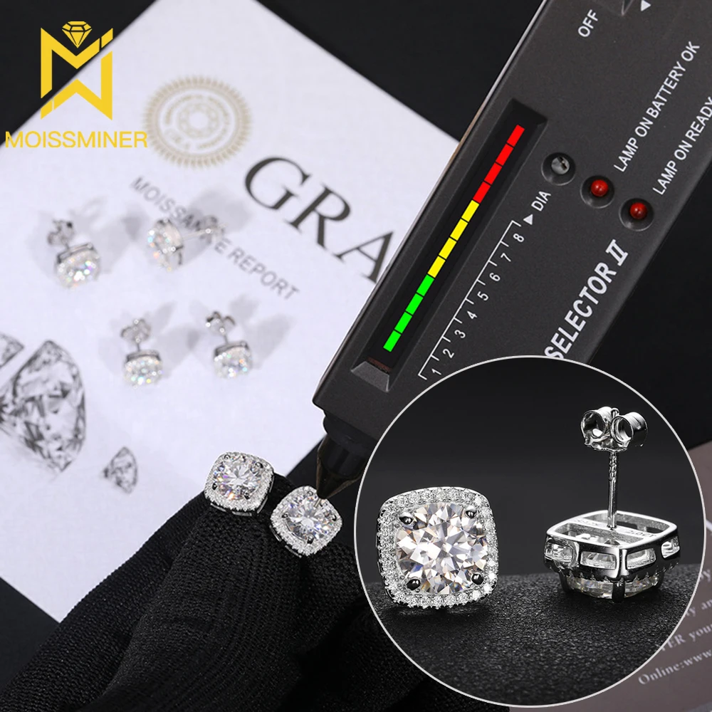 2ct Big Moissanite Earrings for Women S925 Silver Real Diamonds Ear Studs Men Earrings Jewelry Pass Tester Free Shipping