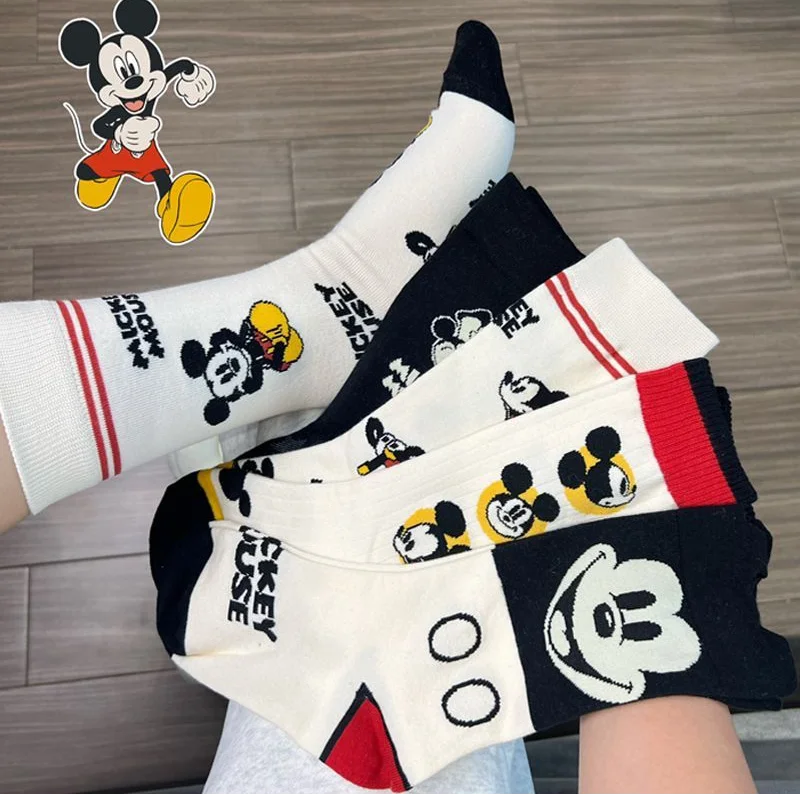 Disney Mickey Men's and Women's New Cute Creative Cartoon Pattern Breathable Sweat-Absorbent Personalized Mid-Tube Cotton Socks