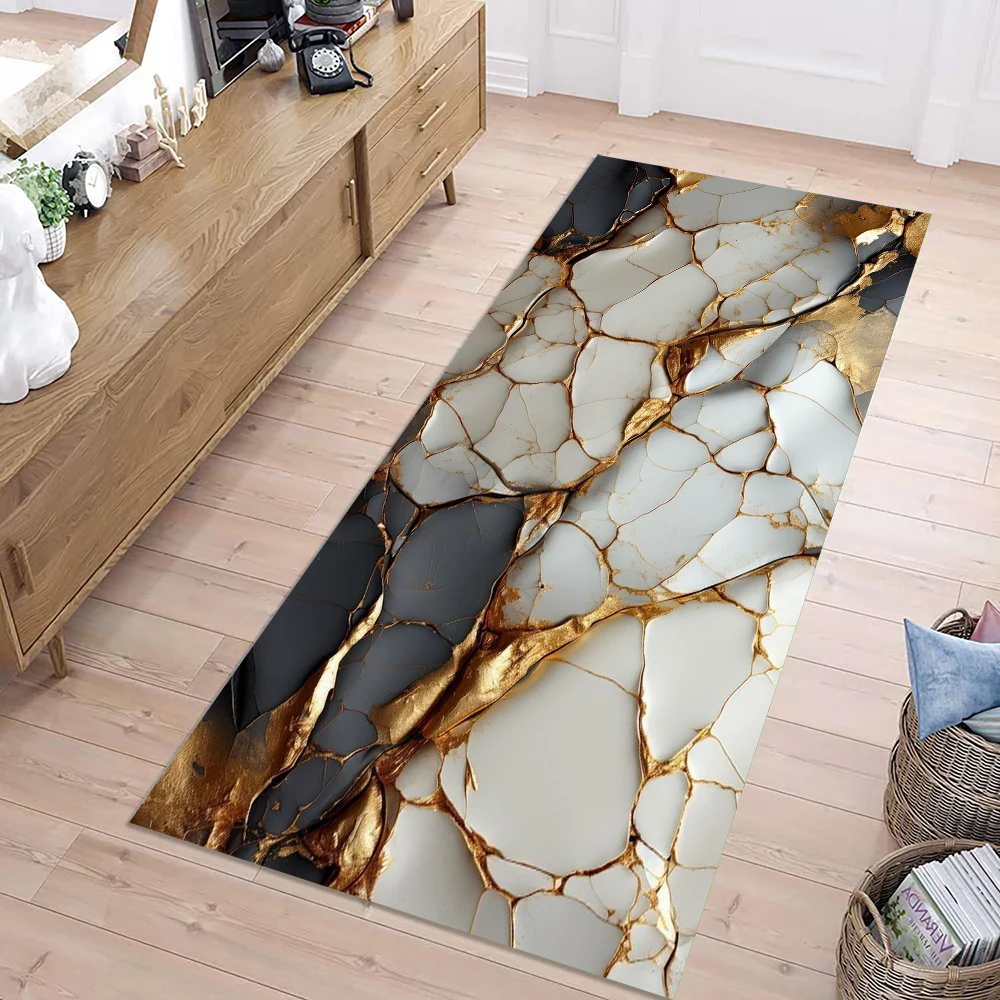 Luxury White Marble Pattern Rug with Gold Veins Non-Slip Area Carpet for Living Room Bedroom Modern Home Floor Mat Decor