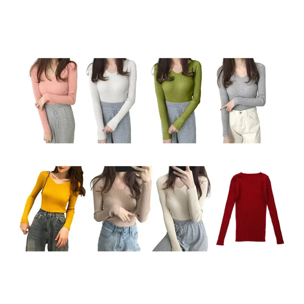 Fashion Sexy Long-sleeved Sweater Women's Tops Slim Long Sleeved Versatile Elegant Ladies Pullover Sweater Elastic Knitwear