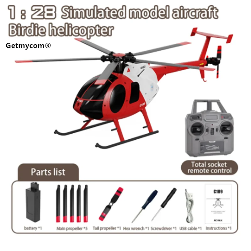 Getmycom1/28 RC ERA C189 Dual Brushless RC Helicopter TUSK MD500 Simulation Model 6-Axis Gyro Simulation Model