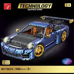 New High-Tech T5037A T5037B 5588Pcs Sport Car Electroplate Model With Motor Building Blocks Bricks Christmas Gifts Toys T5037