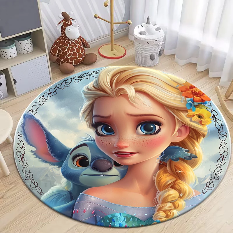 Frozen Elsa Princess Printed Round Carpet for Living Room Bedroom Rugs Camping Picnic Mats Flannel Anti-Slip Rug Yoga Mat Gift