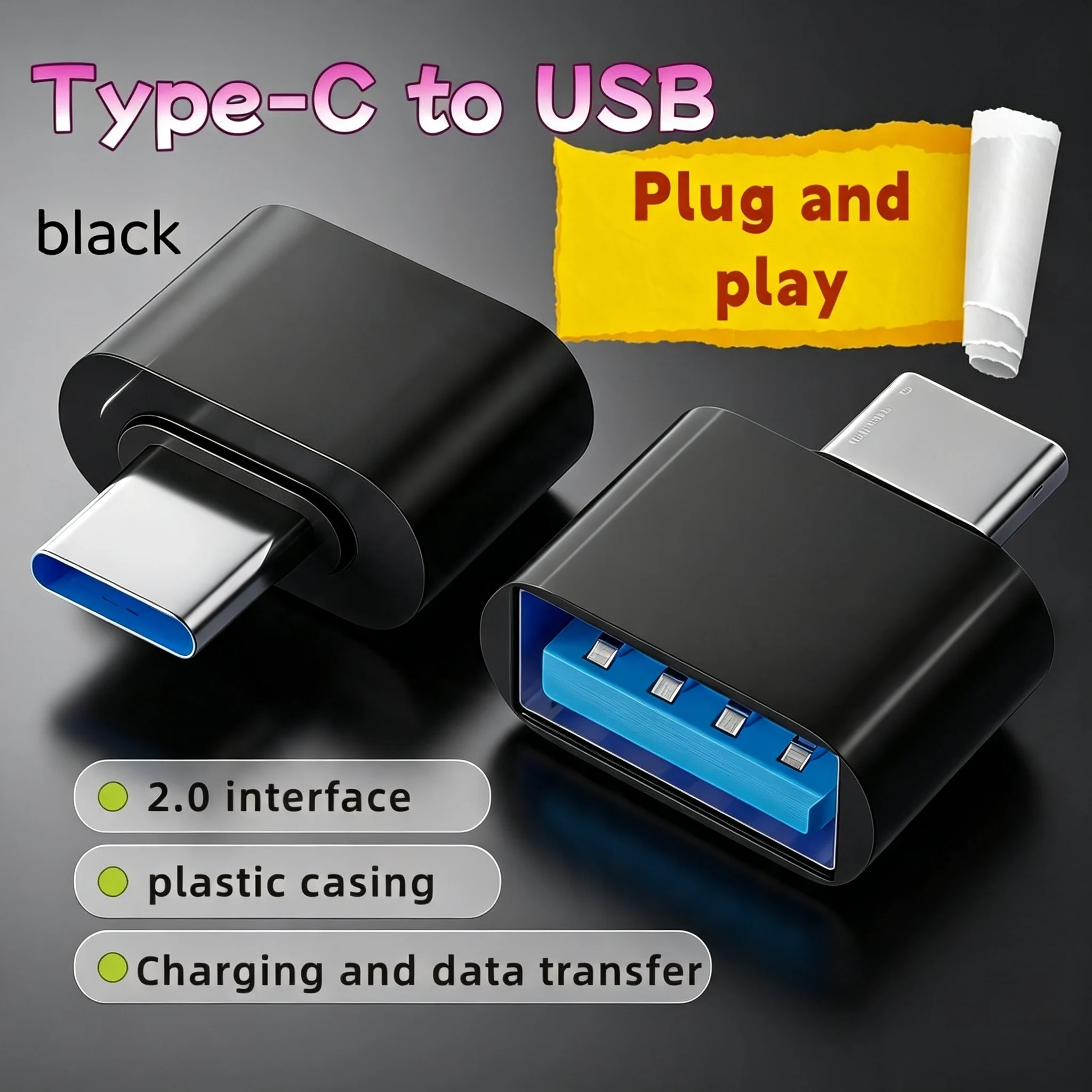 Pocket Short Plastic USB to Type-C Adapter 10 Pack Universal Digital Conversion Accessories