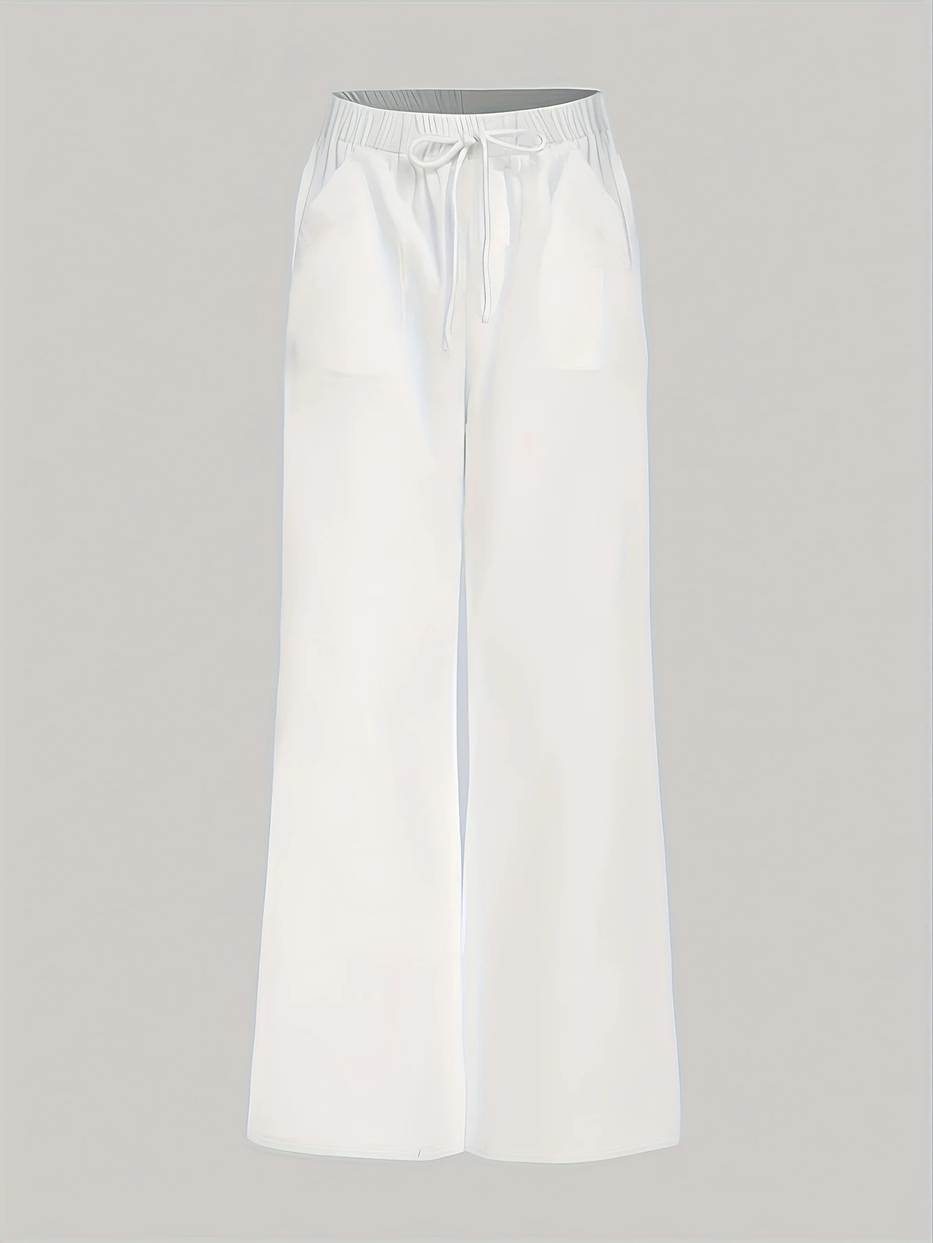 Plus Size Solid Drawstring Wide Leg Pant Casual High Waist Pants For Spring Summer Women\'s Plus Size Clothing