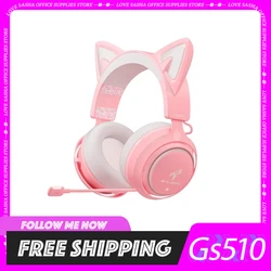 Somic Gs510 Cat Ear Rgb Light Headphone Wired/Wireless 2.4g Gaming E-Sport Headset For Girls Gamer Desktop Player Custom Gift