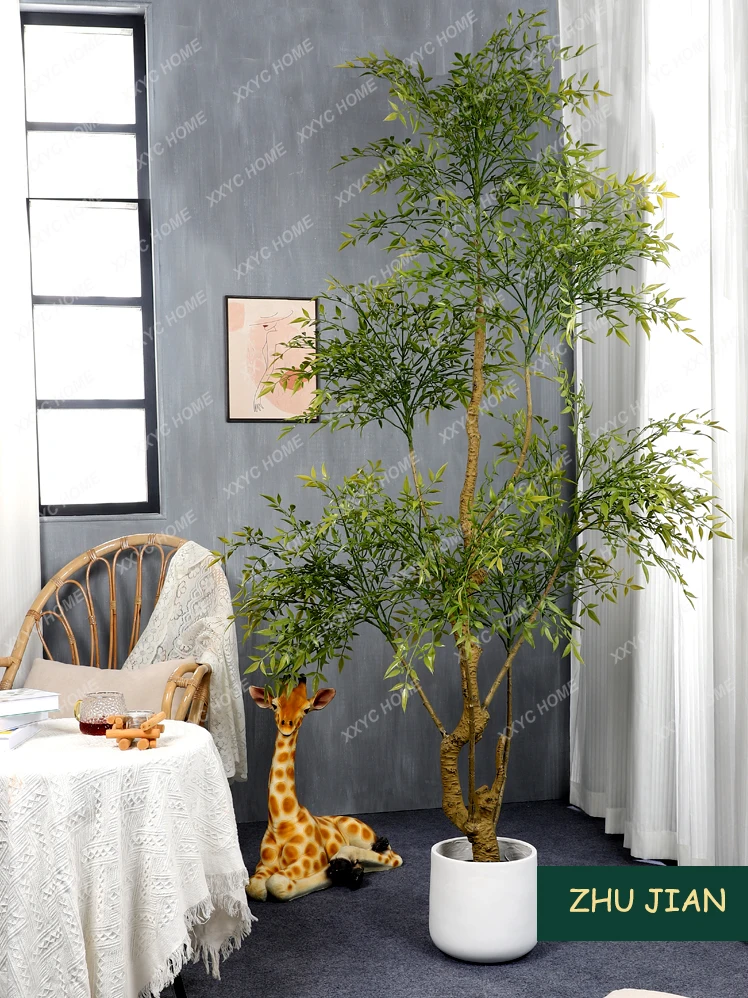 Artificial Green Plant Light Luxury Living Room Entrance Decorative Tree Large Potted Plant Simulated Plants Common Nandina