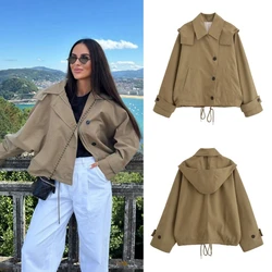 Taop&Za hooded loose windbreaker 2024 early autumn women's clothing design sense versatile casual style short jacket