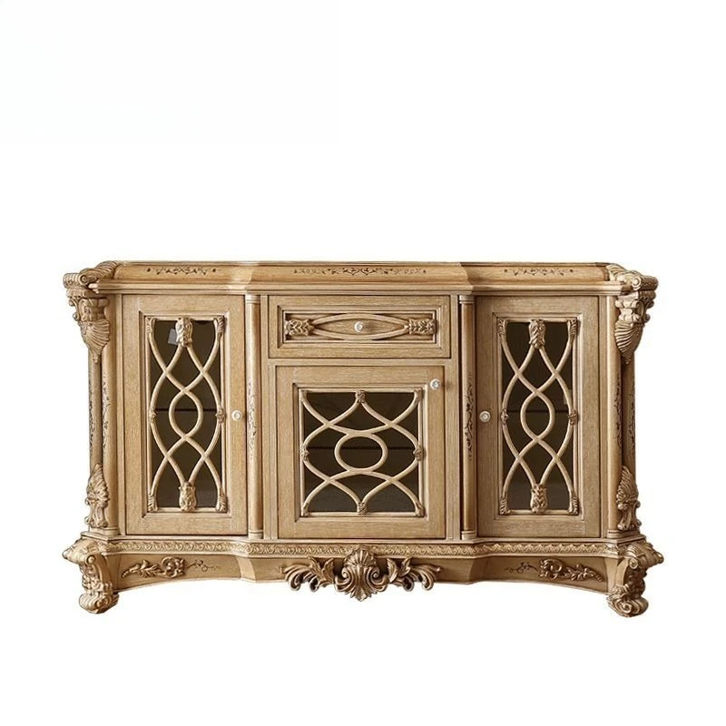 European-style entrance cabinet, solid wood hand-carved, retro and old, luxury locker, French court high-end