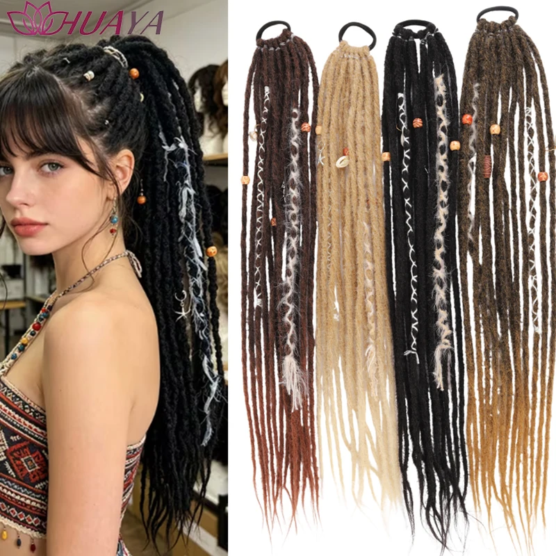 24 Inch Dreadlocks Ponytail Hair Extensions Synthetic Fibers Boho Braided Hairpieces With Beads Festival Cosplay Easy Wear