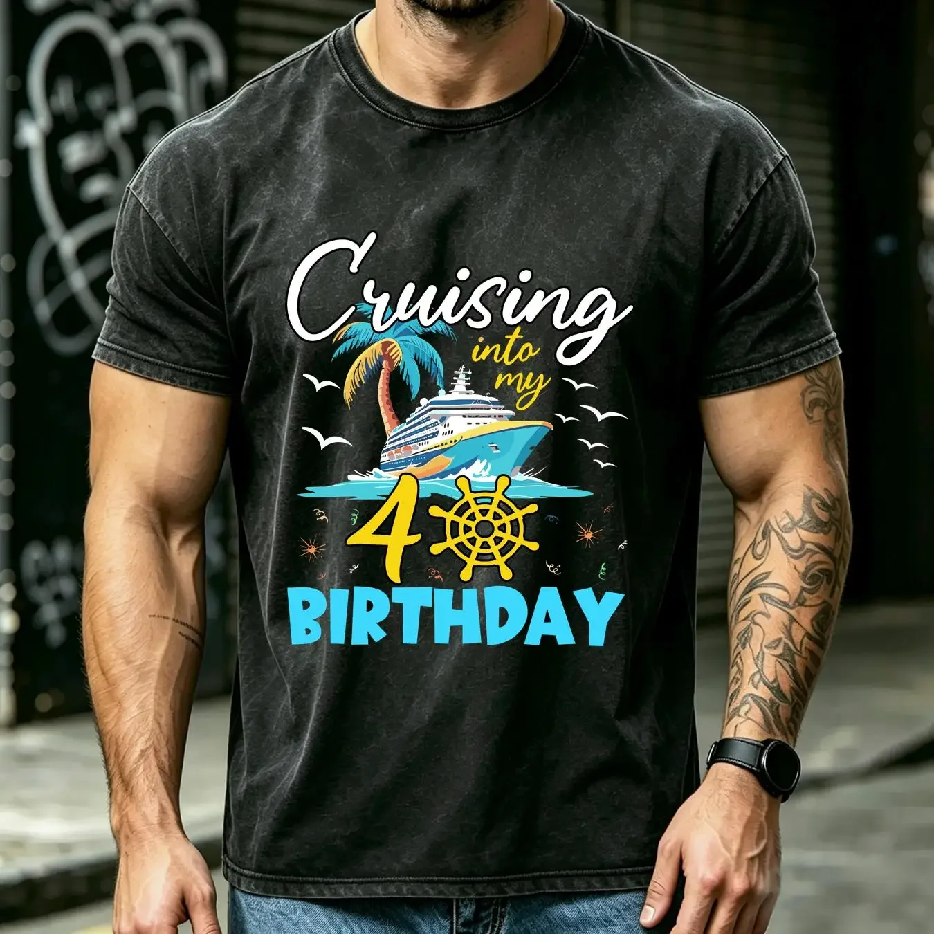 washed T Shirt Cruising Into My 40Th Birthday 40 Years Old Cruise Size S 5XL long or short sleeves vintage Washed Slightly