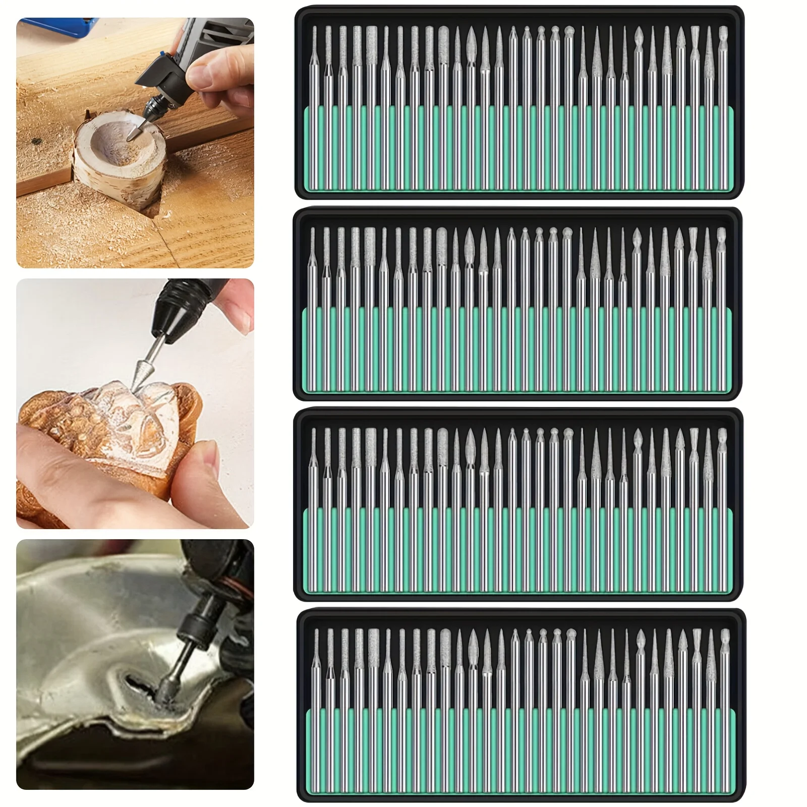 120PCS Diamond Burr Set 3mm Shank Rotary Tool Bits with Case, Compatible with Dremel for Engraving Grinding Polishing