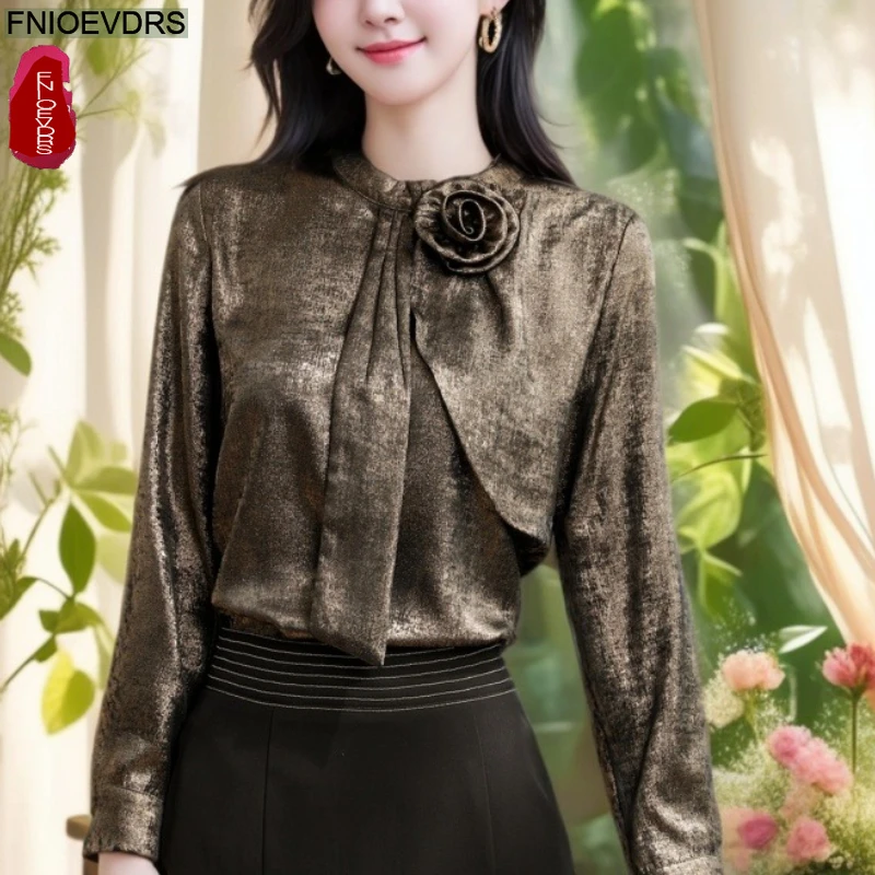 Blusas con bordado Floral para mujer, blusas básicas elegantes de manga larga para oficina, Año Nuevo, primavera 2026