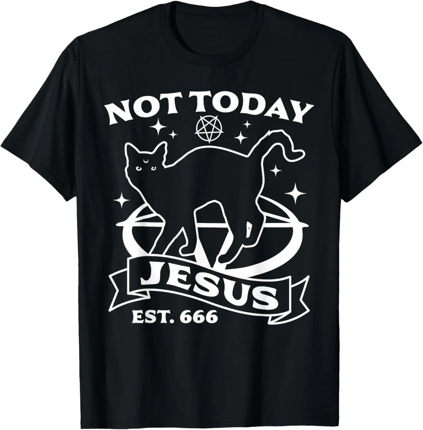 

Not Today Jesus - Black Cat Satanic Devil Halloween Goth T-Shirt 100% Cotton O-Neck Short Sleeve Summer Casual Mens T-shirt