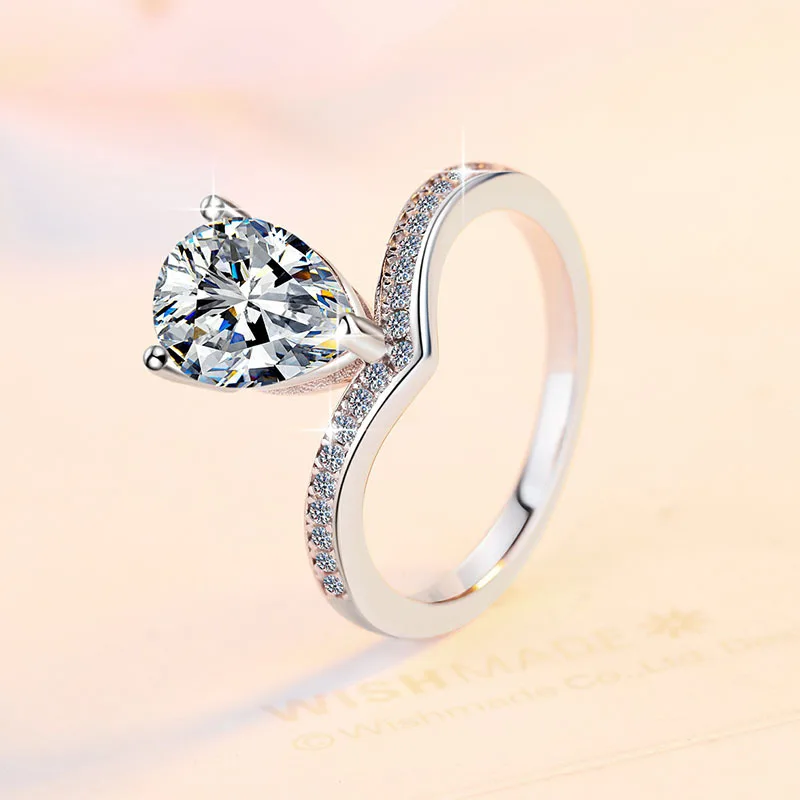 PT950 Platinum Teardrop Pear Crown Ring Women's Moissanite 2Ct - High-purity platinum, 2ct eye-catching, top for engagement