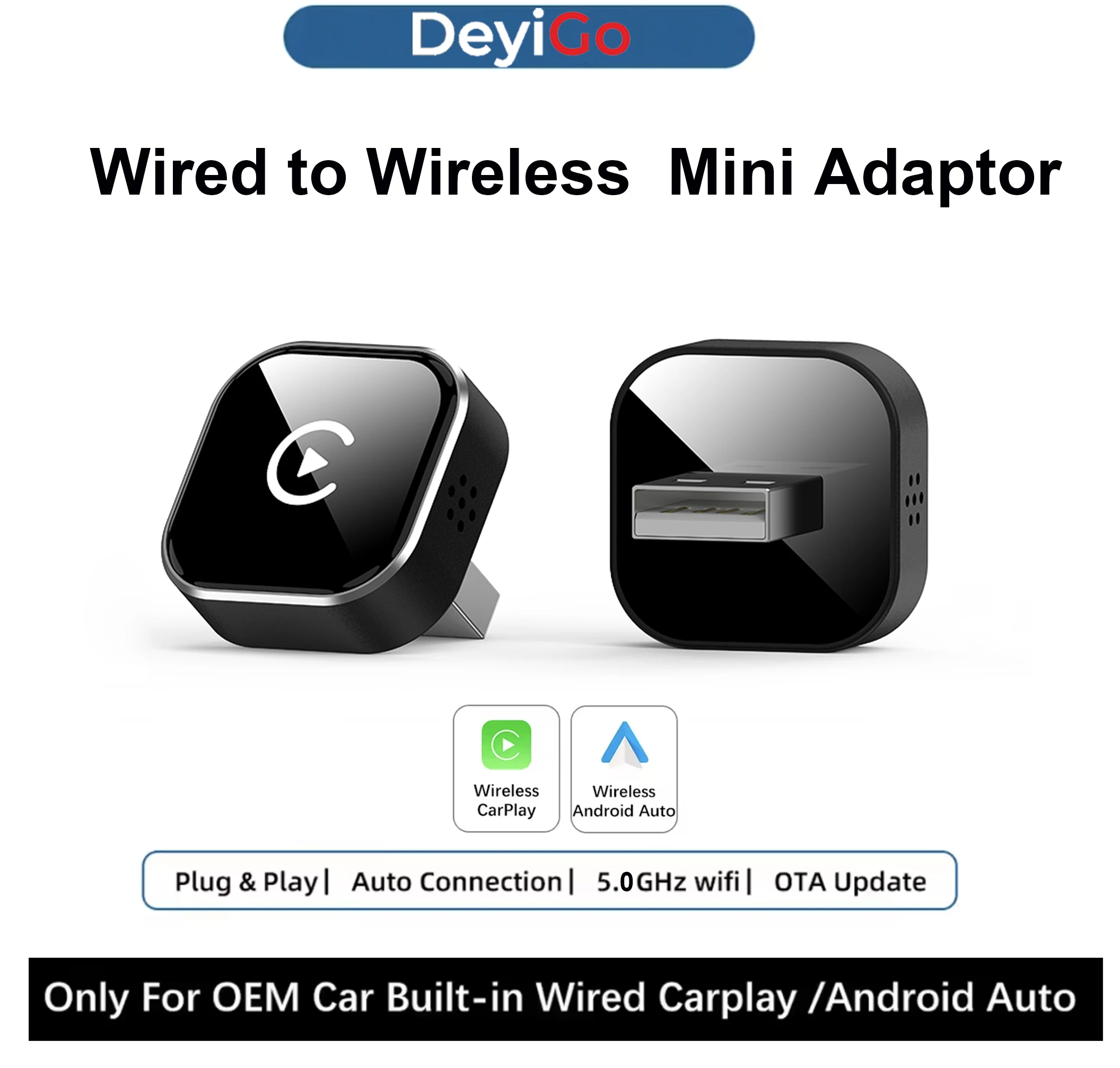Super Mini Wired Car Android Auto Carplay to Wireless Smart Dongle For Toyota Kia Hyundai Nissan Volkswagen Fiat Ford Volvo Jeep