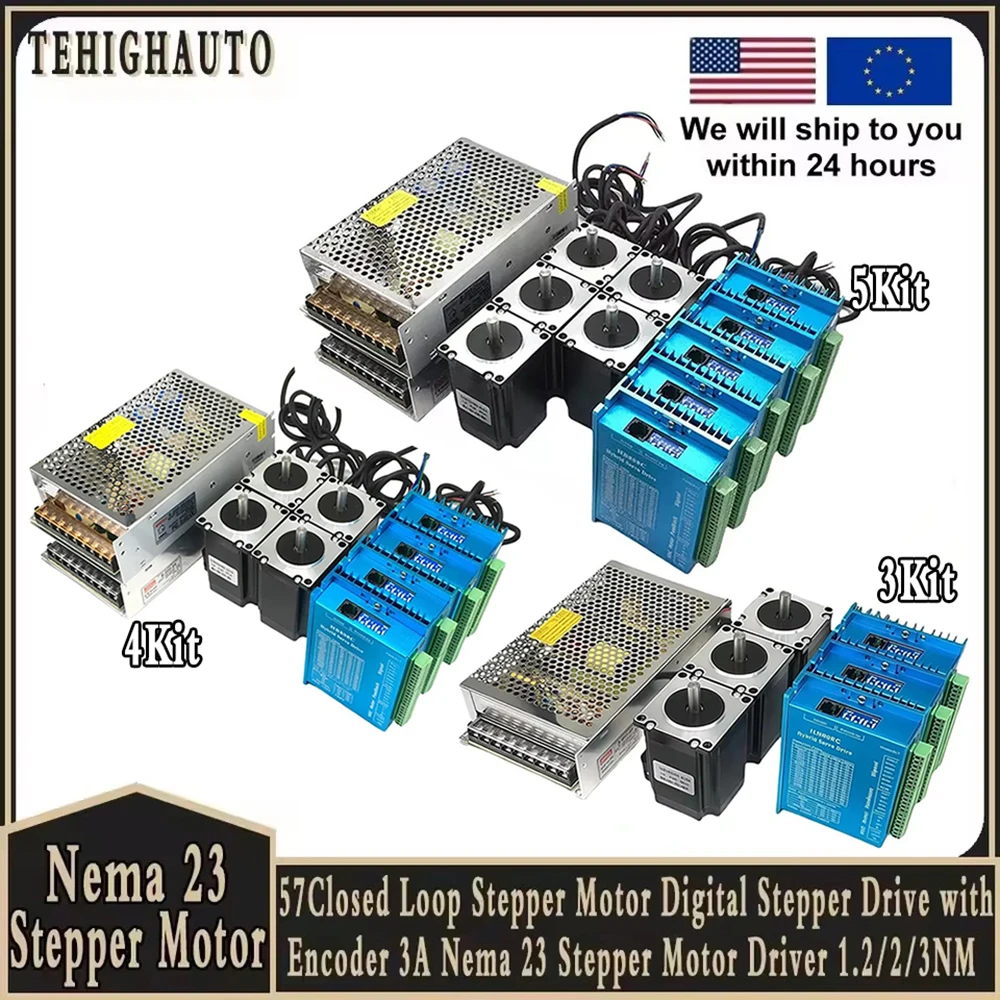 2 Phase Nema23 Hybrid Closed Loop Stepper Motor Drive 200W Power Supply Kit 1.2/2/3 Nm 4.2Z Easy Servo Motor for CNC Router