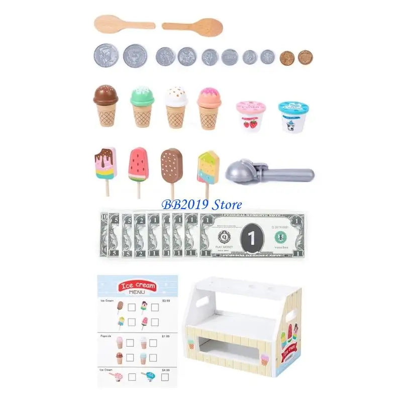 Q0KB Ice Cream Shop Playset per bambini Attività gioco immaginativo interattivo