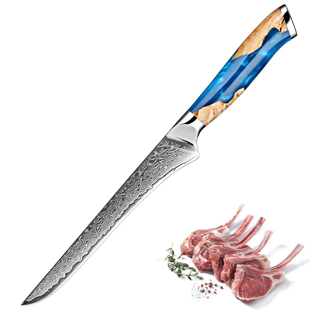 

Deboning Knife 67 Layer Damascus steel Sharp Fillet Knife for Fish and Meat 6 Inch Boning knife Resin Stabilized Wood Handle