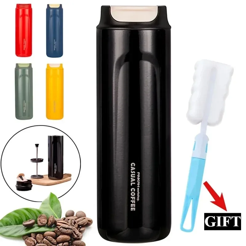 

470ML French Press Coffee Pot Stainless Steel Leakproof Coffee Cup Portable Outdoor Sport Travel Cup Home Camping Use Easy Clean