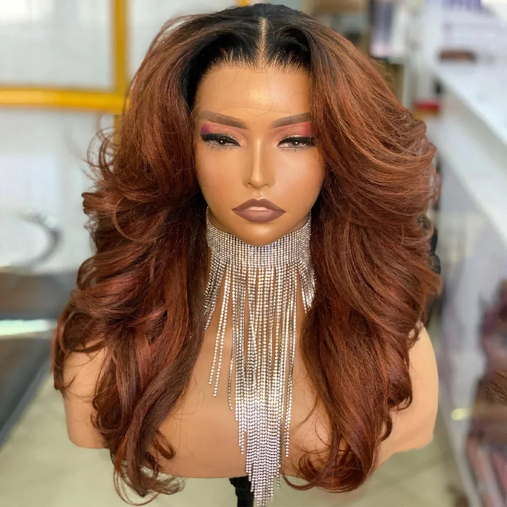 

Ombre Brown Glueless Soft Long body wave 5x5 Silk Base Jewish Human Hair With BabyHair HD Lace European Hair Preplucked