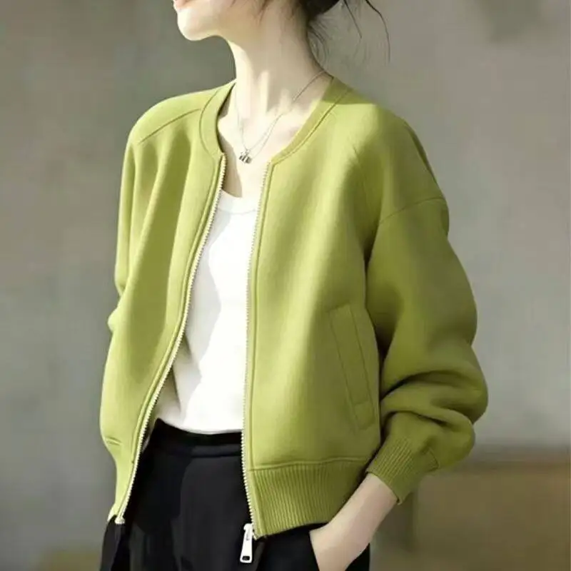 New Korean Style Simple Fashionable Short Jacket Women'S Loose And Casual Versatile Zipper Cardigan Baseball Jersey Coat Female