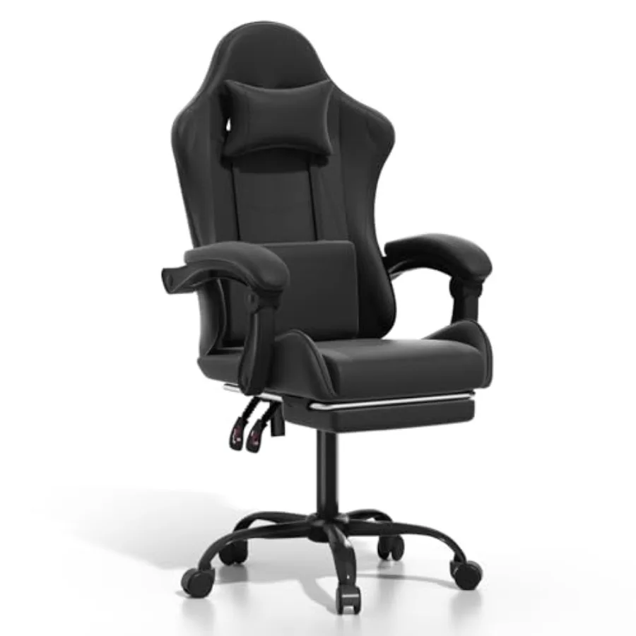 Gaming Chair for Home Office Use, PU Leather, Black, Ergonomic Lumbar Support and 360 Swivel