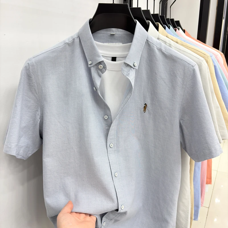 High End Short Sleeved Shirt for Men in The Summer of 2026, New Business Style, No Ironing Shirt, Trendy Embroidery, Pure Cotton