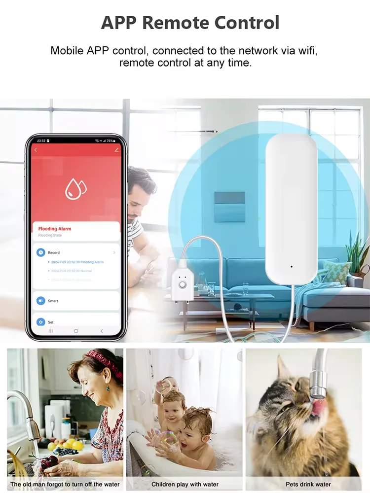 Tuya – capteur de fuite d'eau intelligent WIFI, alarme, détecteur de niveau d'eau, capteur de fuite d'inondation, télécommande avec application, système d'alarme de sécurité