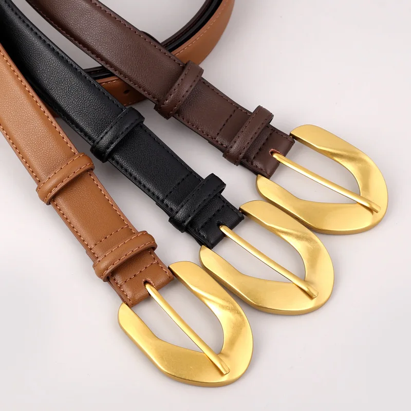 

Women New European and American Trendy Casual Versatile Gold Color Buckle Belt, Ladies' Luxury Design Coat Jeans Belts