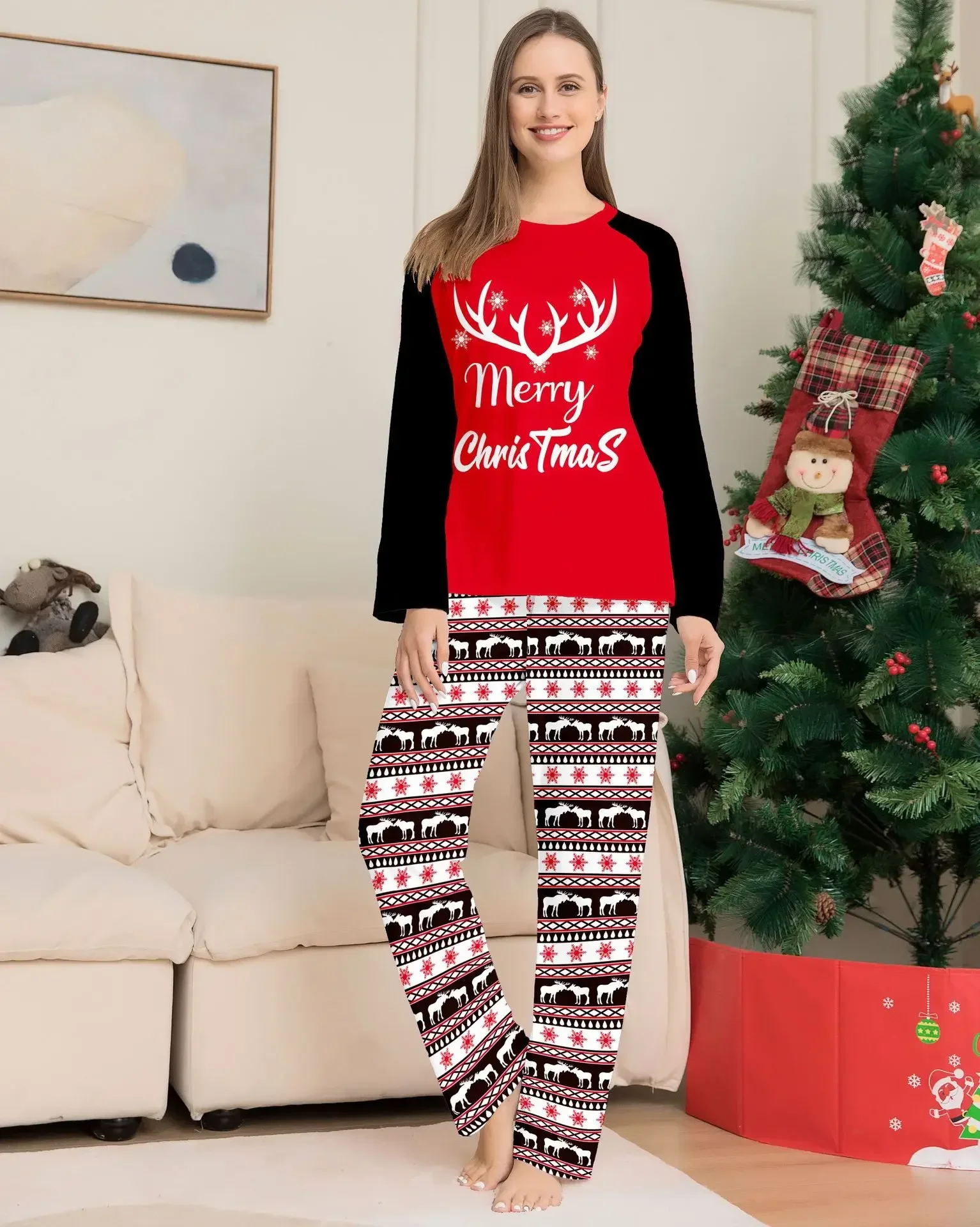 Conjunto de pijamas Family Look Merry Christmas, Loungewear All Over Print, Mamãe, Papai, Crianças combinando roupas, Romper de bebê, 2 pcs terno, Novo, 2022