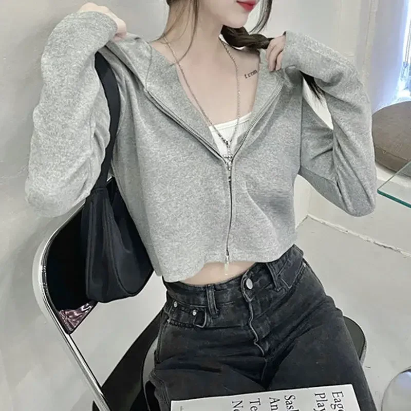 2026 Spring Autumn Hooded Sweatshirt Women's Thin Loose-fit Cardigan Zip-up Top European And American Style
