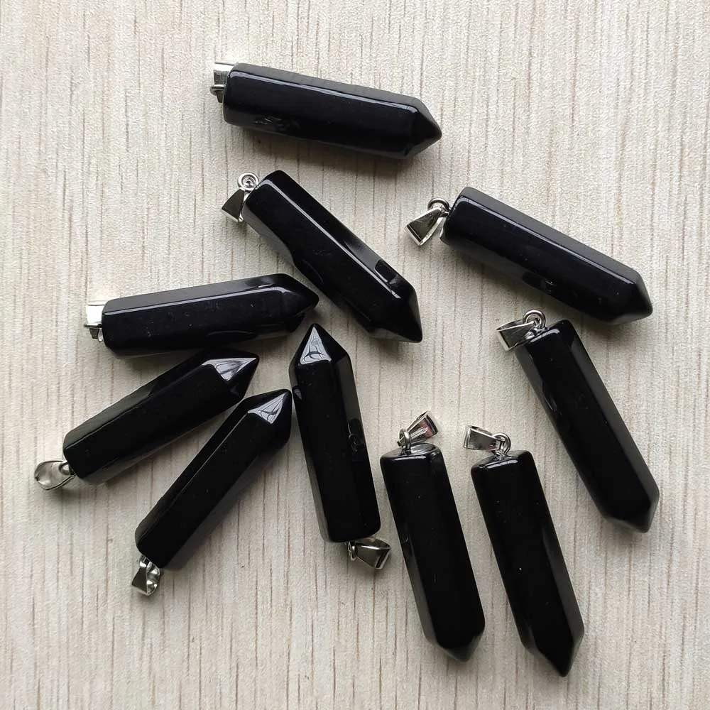 Natural black obsidian stone good quality pillar pendant for jewelry accessories making free shipping wholesale 10pcs/lot