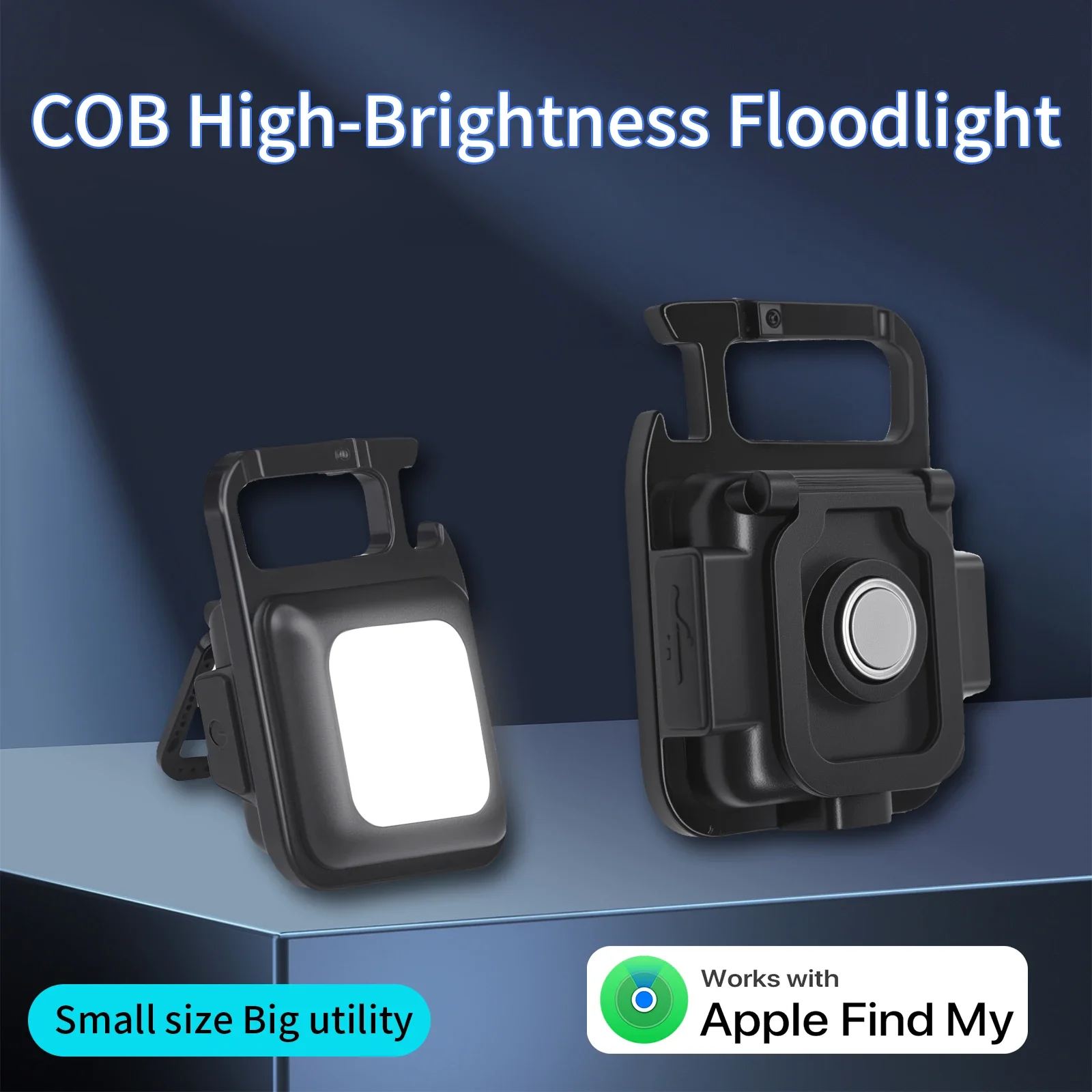 

Smart Keychain Light Work with Apple Find My Rechargeable Work LED Bright COB Emergency Light with Folding Bracket Bottle Opener