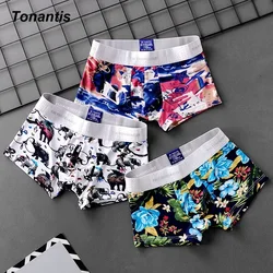 3Pcs/Set Trendy Printing Boxers & Briefs For Men Nylon Ice Silk Ultra-thin Boxer Shorts Korean Breathable Mesh Boxershorts XXXL