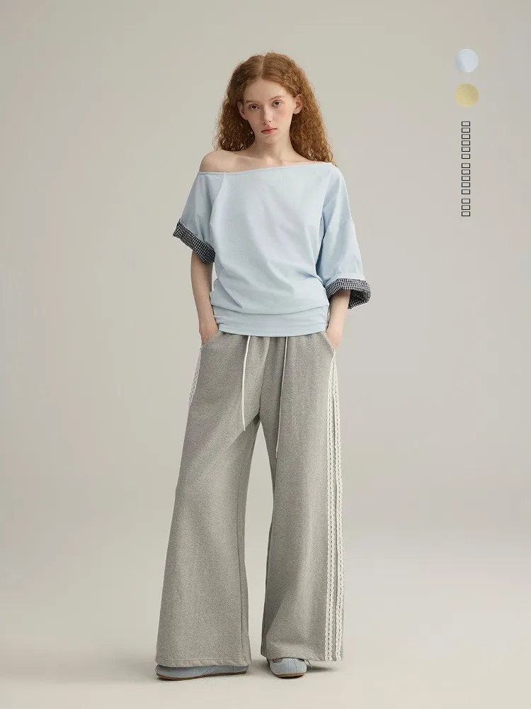 

Женская летняя футболка Indue с асимметричным вырезом на плече, в стиле пэчворк, повседневная, модная, свободного кроя