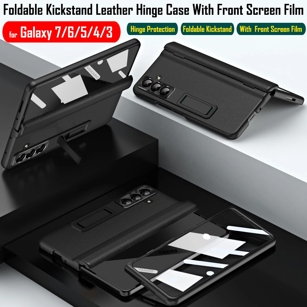 

Складная подставка для Samsung Galaxy Z Fold 7, 6, 5, 4, 3, 5G, кожаный защитный чехол на петлях, передняя рамка со стеклянной пленкой