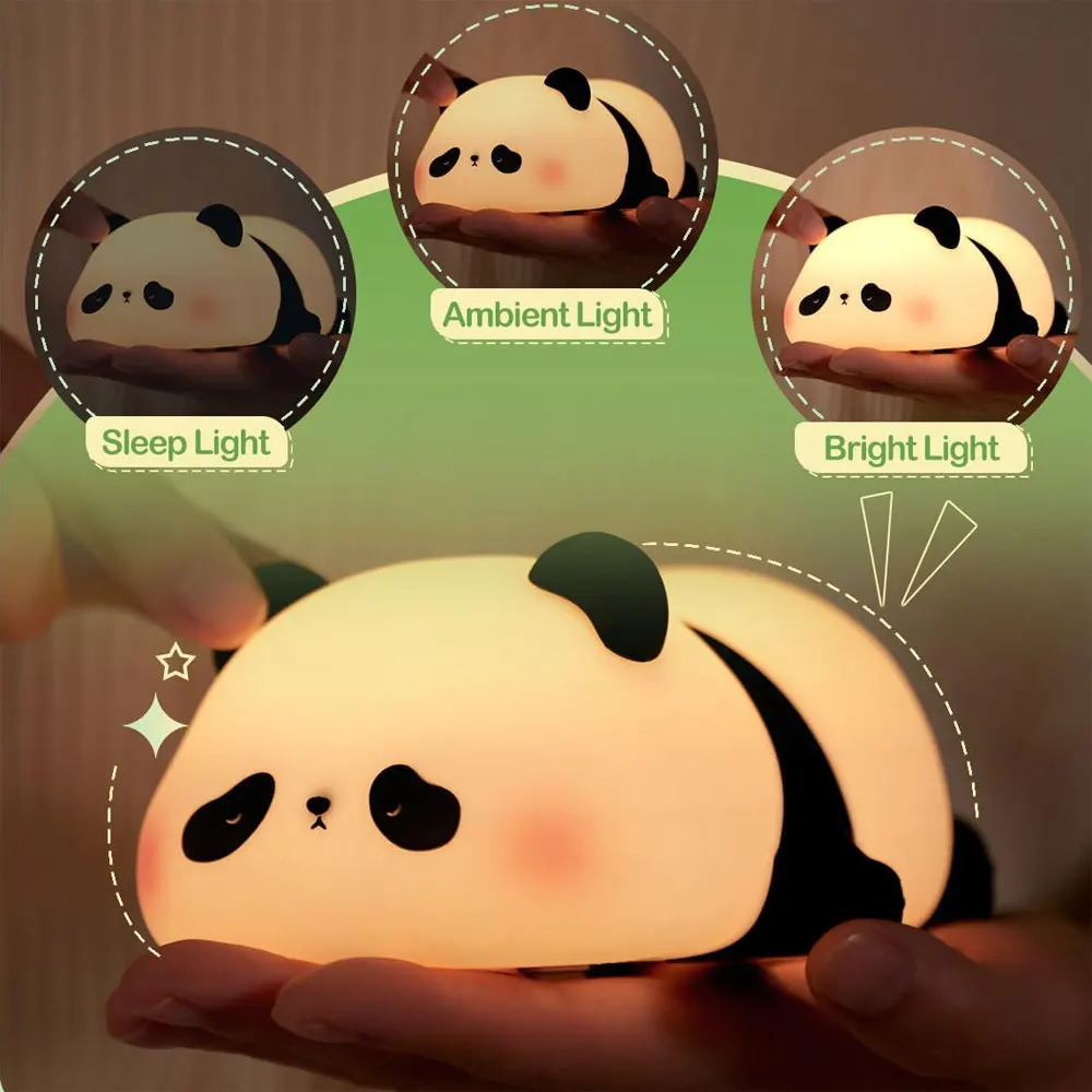 LED Night Light Cute Panda Bedside Lamp Silicone Touch Sensor Rechargeable Table Night Lamp Kids Baby Gift Bedroom Decoration